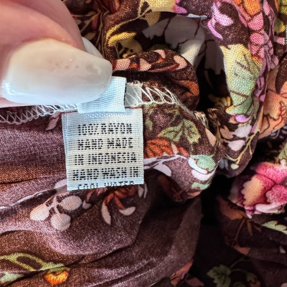 Aura The Label Maxi Dress, Maroon-Brown, Floral, V-Neck, 3/4 Sleeve, Handmade XS - Picture 6 of 7